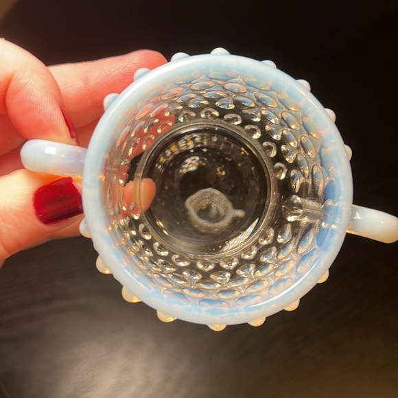 VTG Fenton Glass White Opalescent Hobnail Moonstone Mini Cream & Sugar Bowl Set - Picture 5 of 11